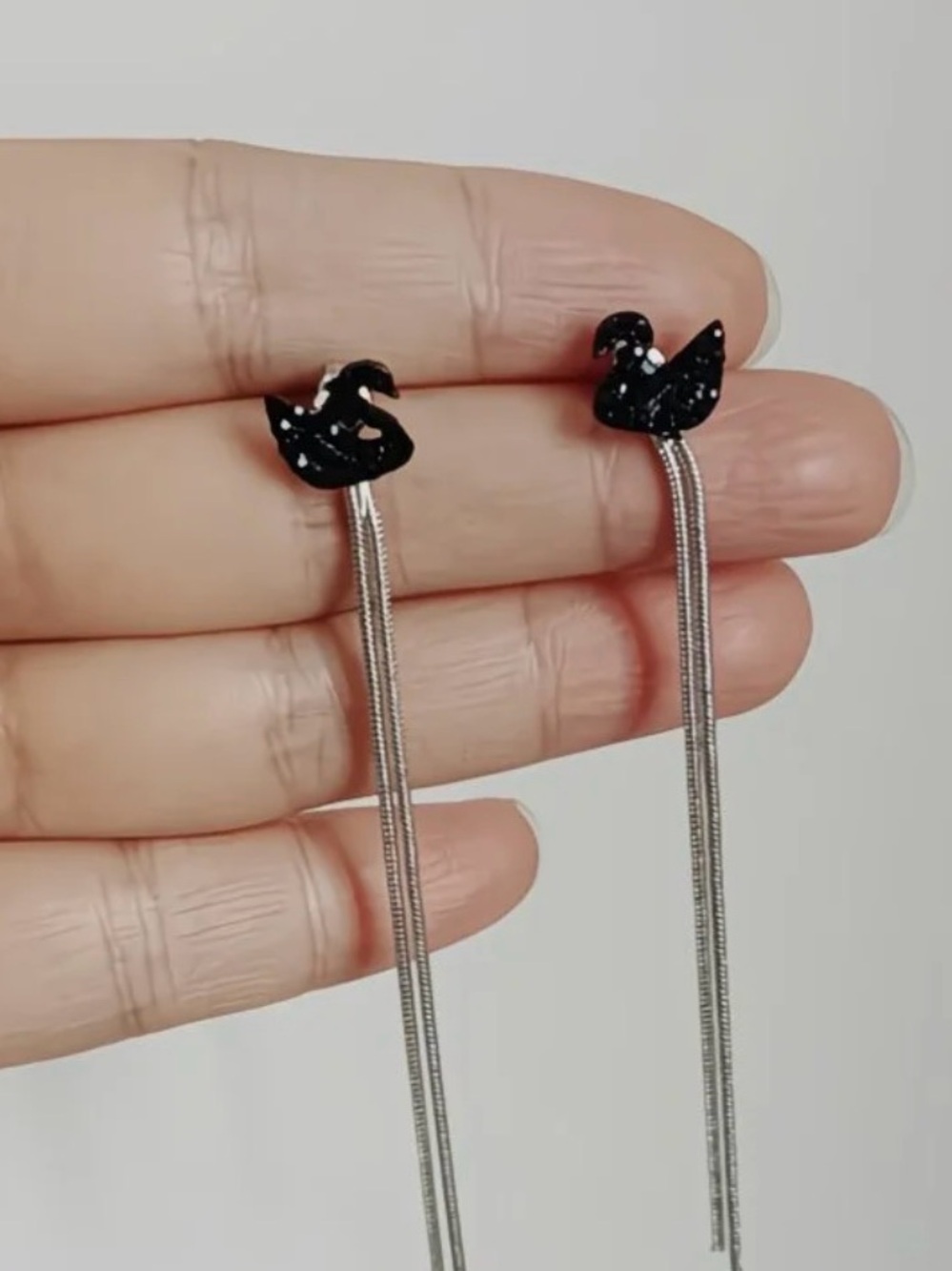 Black Swan Crystal Long Tassel Drop Earrings for Women